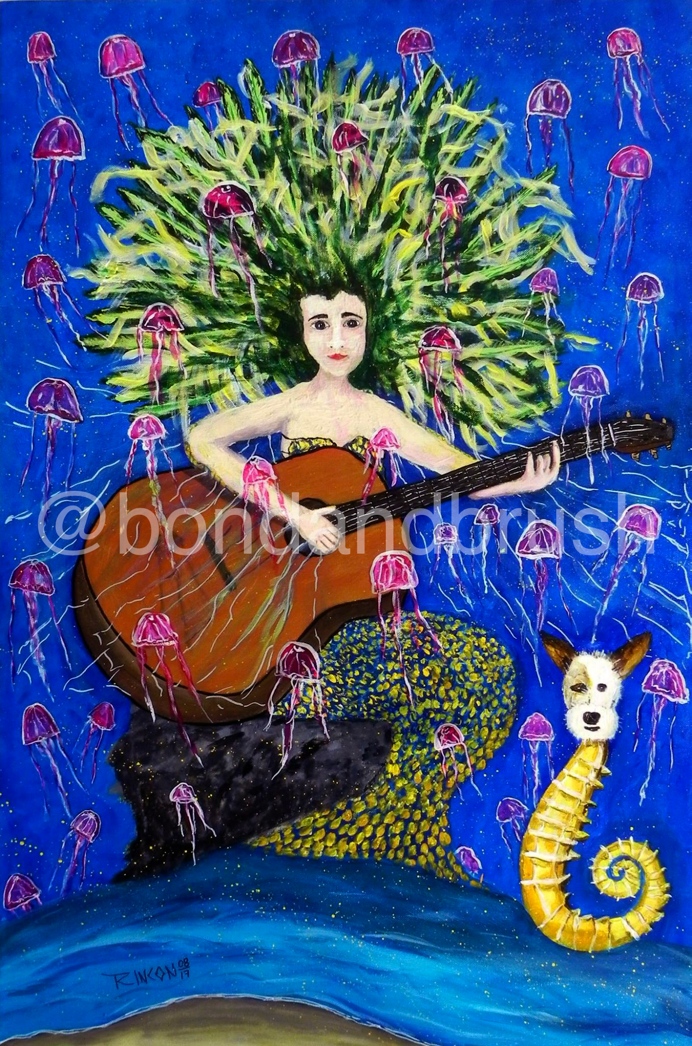 Mermaid with Guitar- Original 24x36 Acrylic Painting