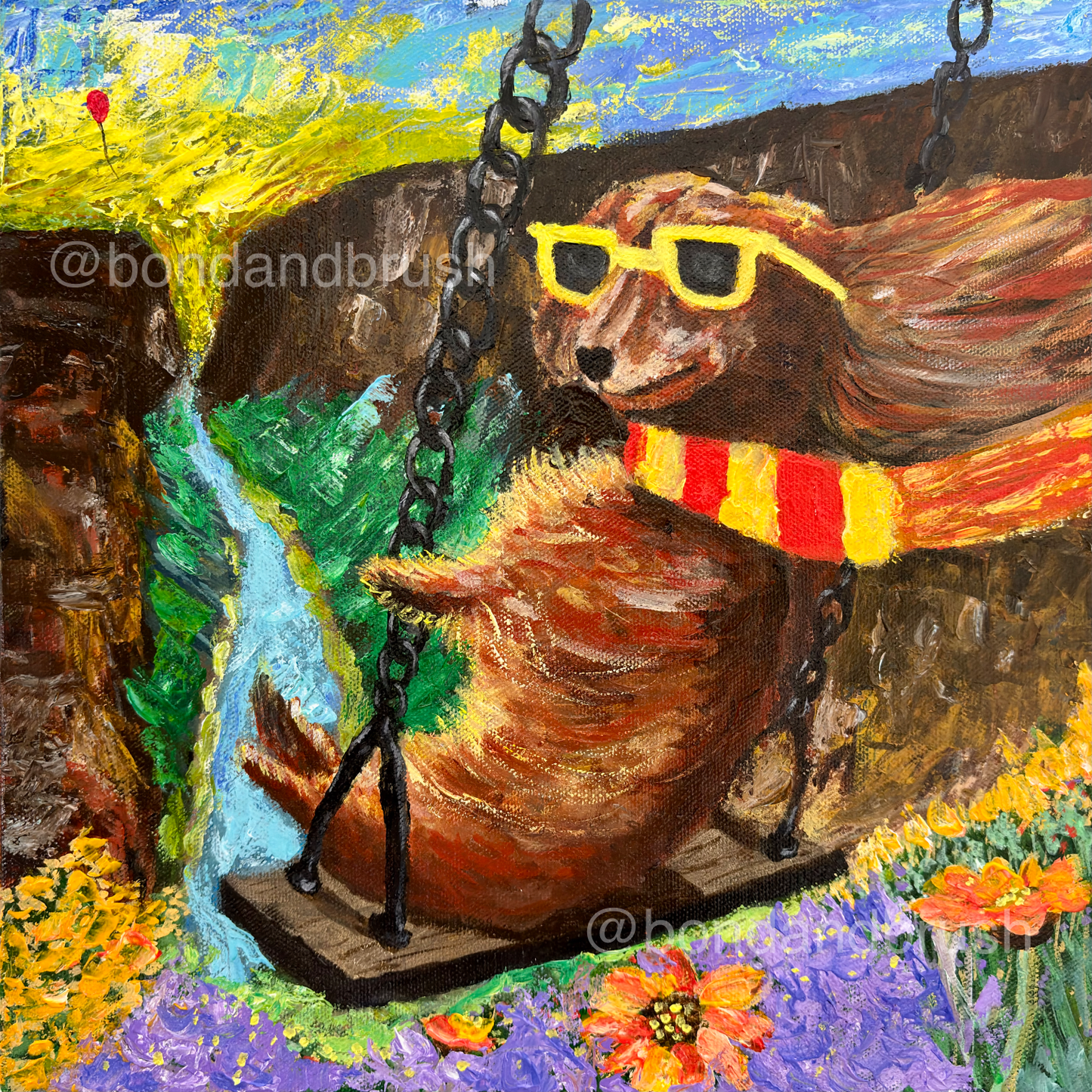 Paws in the Wind Original 12x12 Acrylic Painting | Dachshund Art